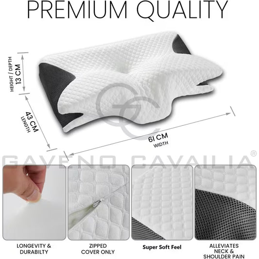 Contour Memory Foam Pillow | Butterfly Shape for Head & Neck Support | Ergonomic Design for All Sleepers | Removable Washable Cover