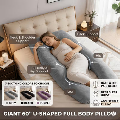 Premium U-Shaped Pregnancy Pillow | Full Body Maternity Support Pillow with Soft Velvet Washable Cover | 152.4cm