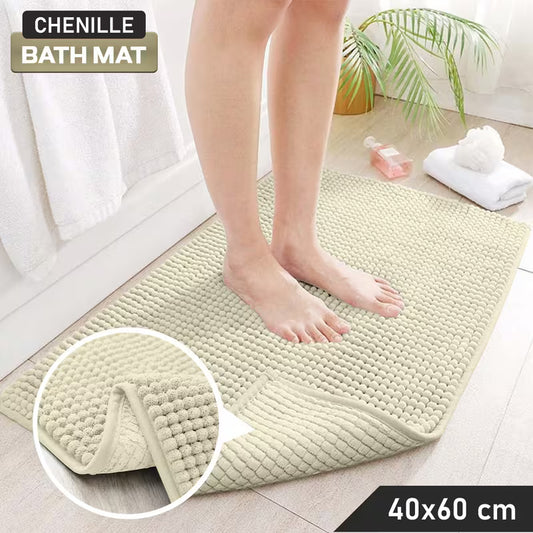Luxury Soft Chenille Bath Mat | Ultra-Absorbent Non-Slip Bathroom Rug | Machine Washable Shower Floor Mat