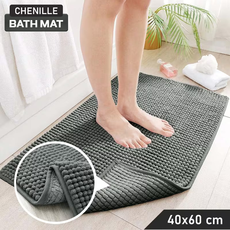 Luxury Soft Chenille Bath Mat | Ultra-Absorbent Non-Slip Bathroom Rug | Machine Washable Shower Floor Mat