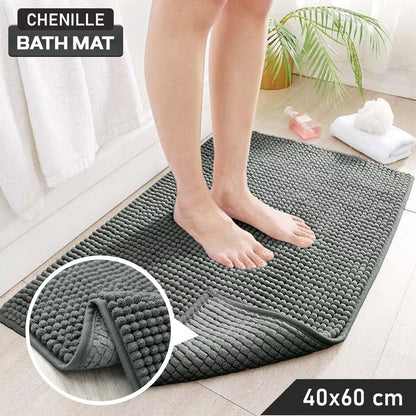 Luxury Soft Chenille Bath Mat | Ultra-Absorbent Non-Slip Bathroom Rug | Machine Washable Shower Floor Mat