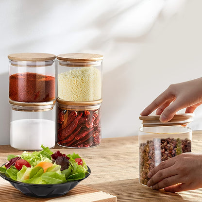 Premium 10-Piece Airtight Glass Storage Jar Set with Bamboo Lids | Kitchen Pantry Organization Containers | Includes Labels & Measuring Spoon