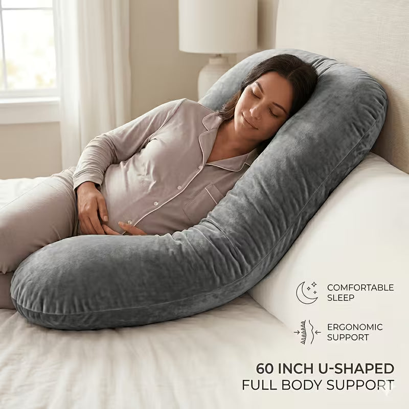 Premium U-Shaped Pregnancy Pillow | Full Body Maternity Support Pillow with Soft Velvet Washable Cover | 152.4cm