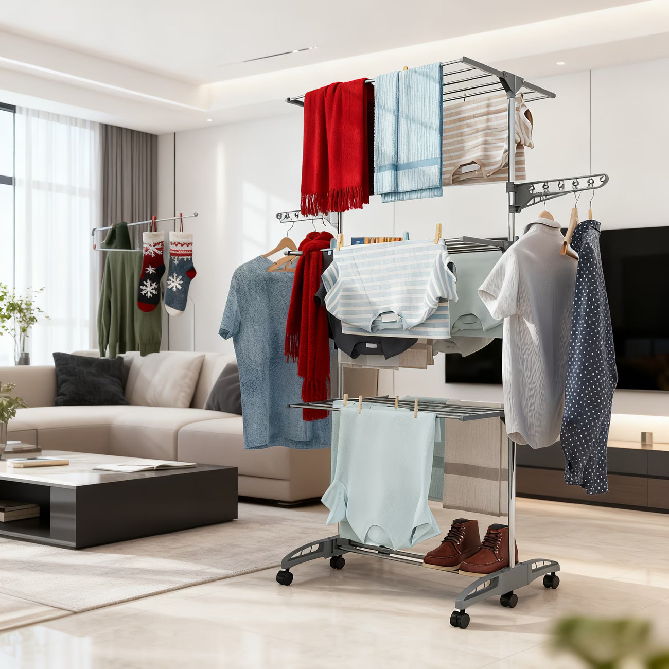 4-Tier Foldable Clothes Drying Rack – Heavy-Duty Metal Laundry Airer with Foldable Wings | Space-Saving Indoor & Outdoor Drying Stand