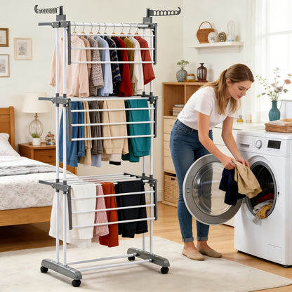 4-Tier Foldable Clothes Drying Rack – Heavy-Duty Metal Laundry Airer with Foldable Wings | Space-Saving Indoor & Outdoor Drying Stand