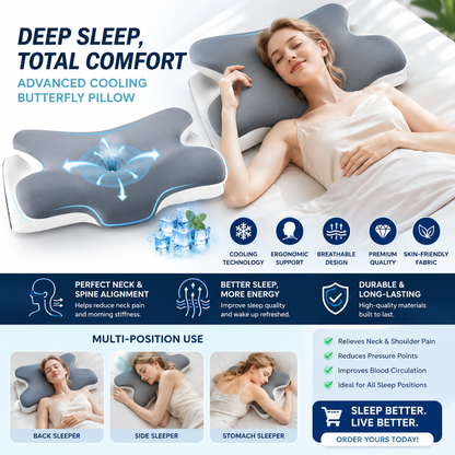 Cooling Butterfly Contour Memory Foam Pillow | Ergonomic Cervical Neck Support for Deep & Pain-Free Sleep