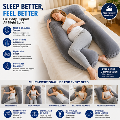 Premium U-Shaped Pregnancy Pillow | Full Body Maternity Support Pillow with Soft Velvet Washable Cover | 152.4cm
