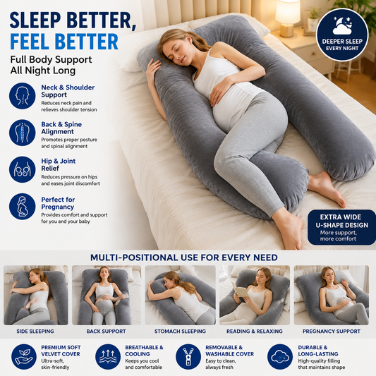 Premium U-Shaped Pregnancy Pillow | Full Body Maternity Support Pillow with Soft Velvet Washable Cover | 152.4cm