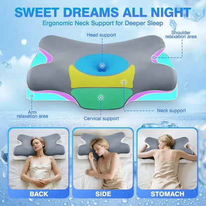 Cooling Butterfly Contour Memory Foam Pillow | Ergonomic Cervical Neck Support for Deep & Pain-Free Sleep