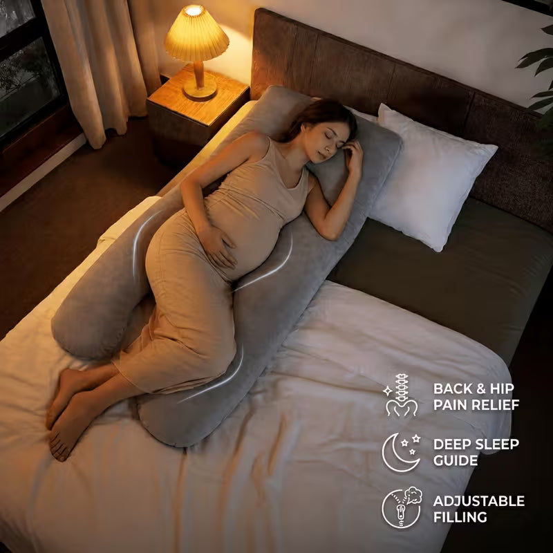 Premium U-Shaped Pregnancy Pillow | Full Body Maternity Support Pillow with Soft Velvet Washable Cover | 152.4cm