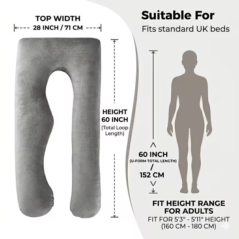 Premium U-Shaped Pregnancy Pillow | Full Body Maternity Support Pillow with Soft Velvet Washable Cover | 152.4cm