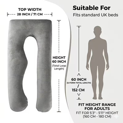 Premium U-Shaped Pregnancy Pillow | Full Body Maternity Support Pillow with Soft Velvet Washable Cover | 152.4cm