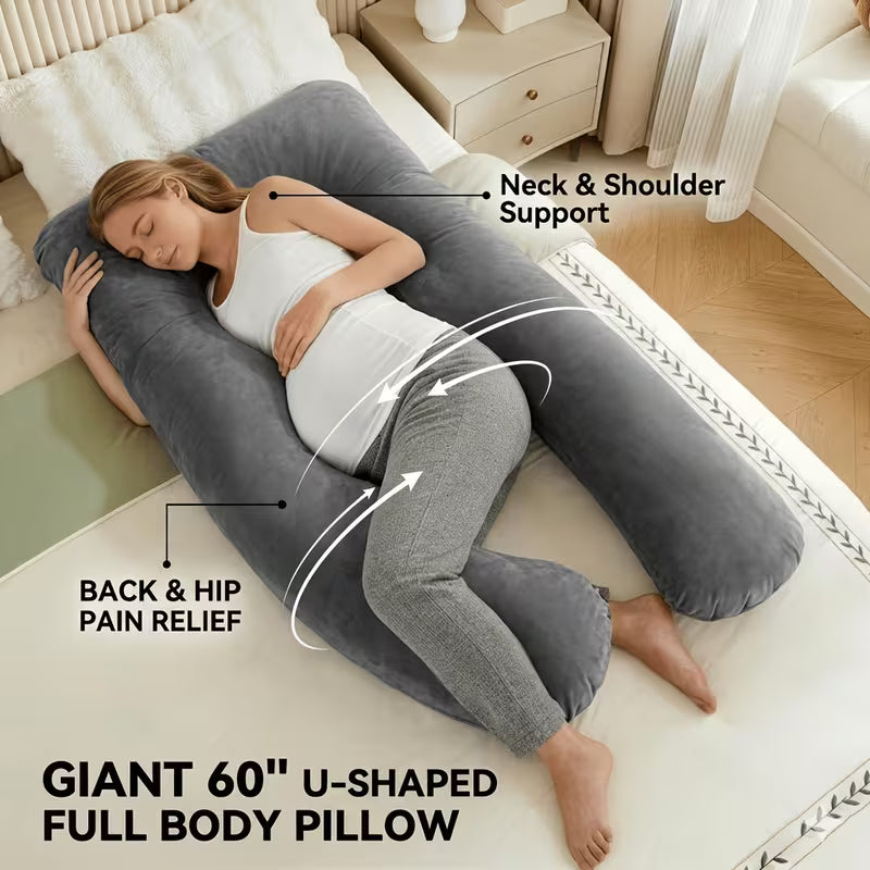 Premium U-Shaped Pregnancy Pillow | Full Body Maternity Support Pillow with Soft Velvet Washable Cover | 152.4cm