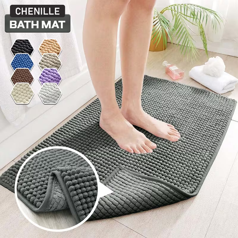 Luxury Soft Chenille Bath Mat | Ultra-Absorbent Non-Slip Bathroom Rug | Machine Washable Shower Floor Mat