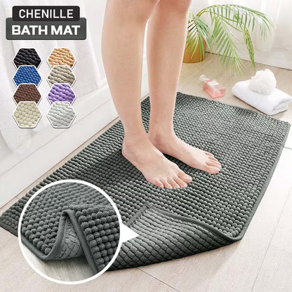 Luxury Soft Chenille Bath Mat | Ultra-Absorbent Non-Slip Bathroom Rug | Machine Washable Shower Floor Mat
