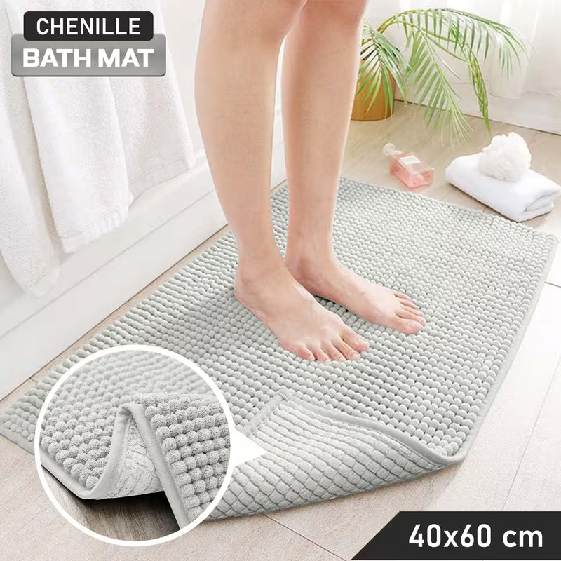 Luxury Soft Chenille Bath Mat | Ultra-Absorbent Non-Slip Bathroom Rug | Machine Washable Shower Floor Mat