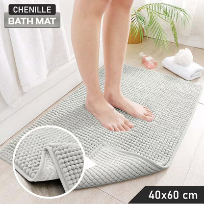Luxury Soft Chenille Bath Mat | Ultra-Absorbent Non-Slip Bathroom Rug | Machine Washable Shower Floor Mat