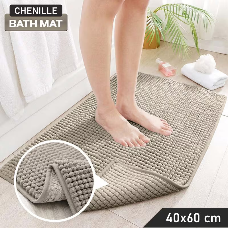 Luxury Soft Chenille Bath Mat | Ultra-Absorbent Non-Slip Bathroom Rug | Machine Washable Shower Floor Mat